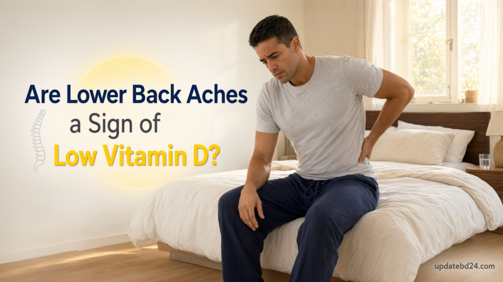 A man gently rubbing his lower back experiencing warning signs of vitamin D deficiency.