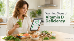 A woman reviewing health information about the warning signs of vitamin d deficiency.