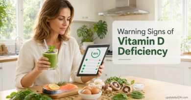 A woman reviewing health information about the warning signs of vitamin d deficiency.