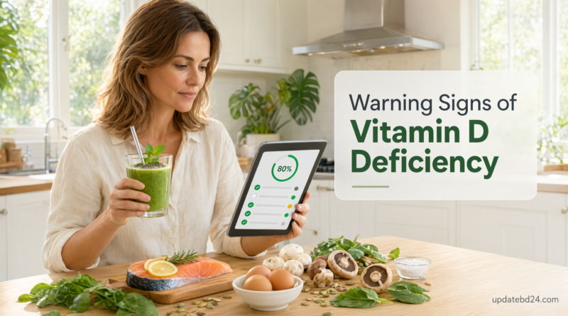 A woman reviewing health information about the warning signs of vitamin d deficiency.